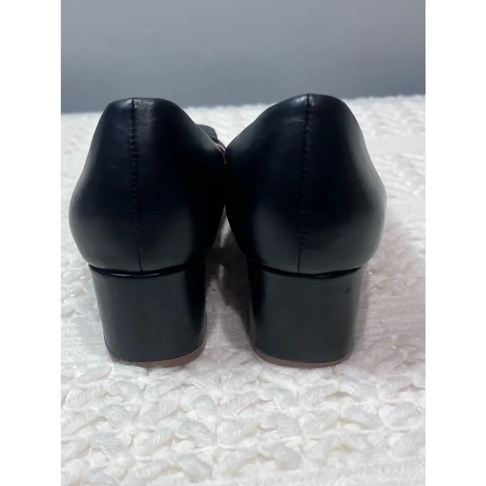 Brooks Brothers Black Leather Block Heel Classic Square Toe Pumps Shoes Sz 8.5